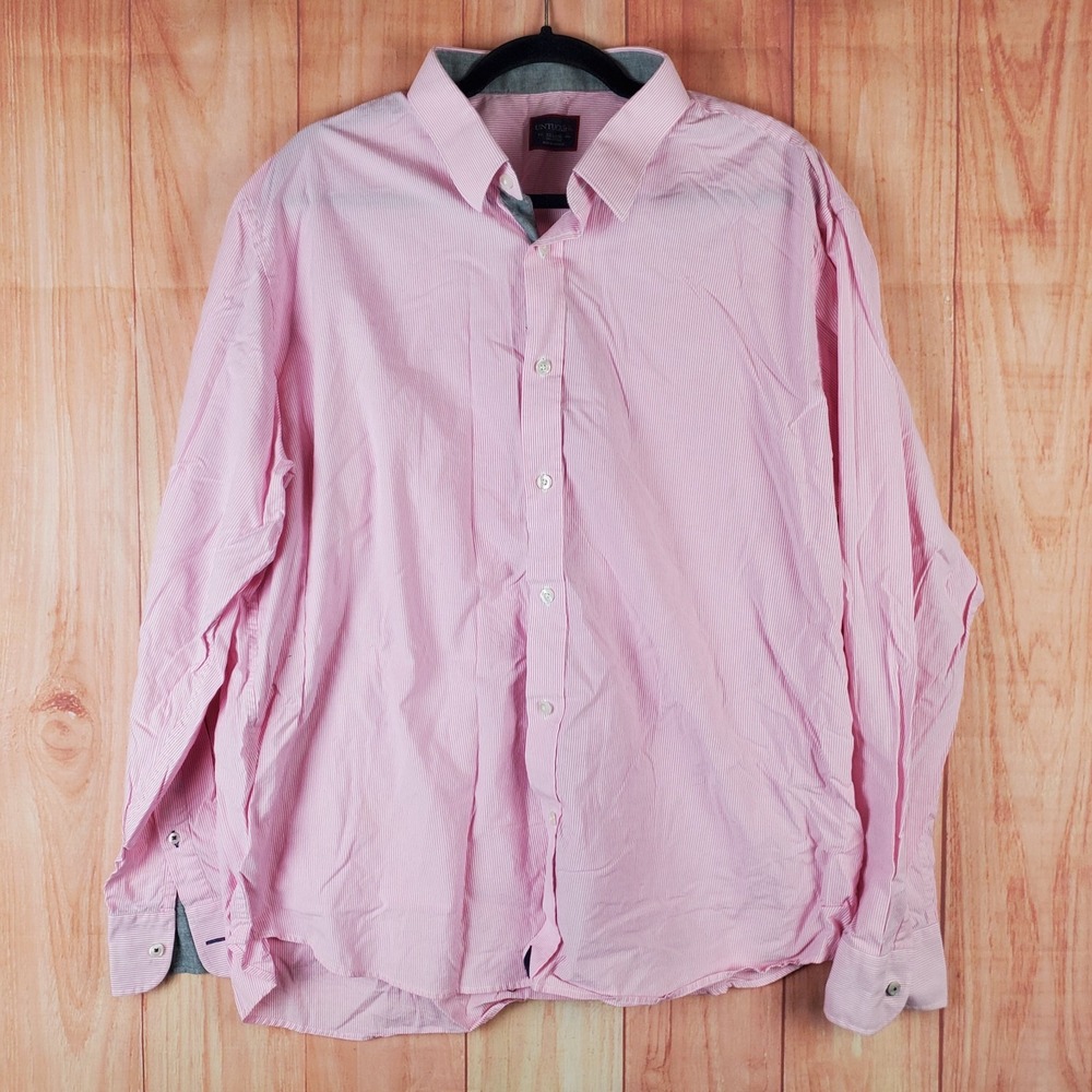 Untuckit Wrinkle Free Douro Shirt Mens 2XL Pink Striped Cotton Logo Button Up